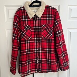Plaid Red Women’s Jacket with Sherpa Lining